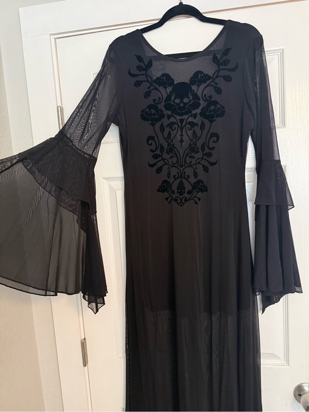 Killstar Black Sheer Mesh Backless Maxi Dress with Velvet Floral Appliqué - Picture 2 of 4